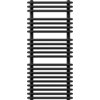 Czarny grzejnik łazienkowy o wymiarach 1080 x 500 mm, składający się z poziomych, równomiernie rozmieszczonych rurek. Produkt ma nowoczesny, minimalistyczny design.