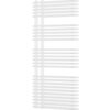Biały grzejnik łazienkowy o wymiarach 1200 x 600 mm z poziomymi, zaokrąglonymi rurkami. Produkt ma moc 1083 W i model oznaczony jako W120-1200-600-00-20.