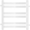 Biały grzejnik łazienkowy o prostokątnym kształcie z poziomymi, równomiernie rozmieszczonymi rurkami. Produkt ma minimalistyczny design i gładką powierzchnię.