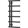 Czarny, dekoracyjny grzejnik łazienkowy o wymiarach 988 x 500 mm z pięcioma poziomymi rurkami. Produkt ma nowoczesny design i matowe wykończenie.