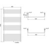 Schemat techniczny przedstawia grzejnik łazienkowy o wymiarach 1210 x 650 mm z oznaczeniami przyłączy G1/2" oraz wymiarami 620 mm i 184 mm. Na dole widoczny jest napis "21xØ22".