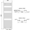 Schemat techniczny przedstawia grzejnik łazienkowy o wymiarach 1800 x 600 mm z oznaczeniami przyłączy G1/2" oraz wymiarami 550 mm między nimi. Widoczne są napisy "WIDOK Z GÓRY" i "WIDOK Z DOŁU", a także oznaczenie "33x ⌀30x15".