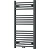 Grzejnik łazienkowy w kolorze antracytowym o wymiarach 900 x 500 mm, składający się z poziomych, równomiernie rozmieszczonych rurek. Produkt ma prostokątny kształt i jest przeznaczony do montażu na ścianie.