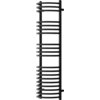 Czarny grzejnik łazienkowy o nowoczesnym designie, składający się z pionowych i poziomych rur ułożonych w regularne odstępy. Produkt ma wymiary 1200 x 318 mm i moc 421 W.