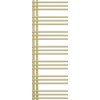 Złoty grzejnik łazienkowy o dekoracyjnym wzorze, składający się z poziomych rurek ułożonych w równych odstępach. Produkt ma wymiary 1400 x 500 mm i moc 420 W.