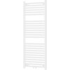 Biały grzejnik łazienkowy z pionowymi kolektorami i poziomymi rurkami, o wymiarach 1200 x 500 mm. Produkt ma prosty, nowoczesny design i jest przeznaczony do montażu na ścianie.