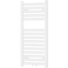 Biały grzejnik łazienkowy o prostokątnym kształcie, zbudowany z poziomych, równomiernie rozmieszczonych rurek. Produkt ma wymiary 800 x 400 mm i moc 320 W.