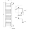 Schemat techniczny przedstawia grzejnik łazienkowy o wymiarach 1250 x 375 mm z oznaczeniami wymiarów i przyłączy G 1/2". Widoczne są napisy: "WIDOK Z GÓRY", "WIDOK Z DOŁU", "16x 35x20", oraz wymiary takie jak 90, 50, 100, 375 i 1250.