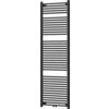 Czarny grzejnik łazienkowy o prostokątnym kształcie, zbudowany z poziomych, równomiernie rozmieszczonych rurek. Produkt ma wymiary 1800 x 600 mm i moc 953 W.