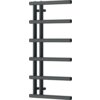 Dekoracyjny grzejnik łazienkowy w kolorze antracytowym, o wymiarach 988 x 500 mm, składający się z poziomych, cylindrycznych rur połączonych z pionowymi elementami. Produkt ma moc 461 W.