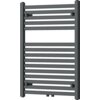 Grzejnik łazienkowy w kolorze antracytowym o wymiarach 800 x 600 mm, zbudowany z poziomych, równoległych rurek. Produkt ma prostokątny kształt i jest przeznaczony do montażu na ścianie.