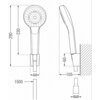 Na ilustracji znajduje się techniczny rysunek zestawu prysznicowego z wymiarami: długość słuchawki prysznicowej wynosi 290 mm, a jej szerokość 44 mm, długość węża to 1500 mm. Widoczne są także oznaczenia montażowe, w tym G1/2, oraz wymiary uchwytu: 60 mm wysokości i 105 mm głębokości.