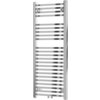 Chromowany grzejnik łazienkowy o wymiarach 1200 x 500 mm z poziomymi, równomiernie rozmieszczonymi rurkami. Na dole widoczne są dwa zawory.