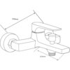 Na ilustracji widoczny jest schematyczny rysunek zestawu wannowego z oznaczeniami wymiarów: 150 mm i 115 mm. Produkt ma prostokątny kształt z dźwignią i przełącznikiem, a na rysunku nie ma widocznych logo ani tekstu.