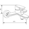 Czarno-biały schemat przedstawia zestaw wannowy z wymiarami 72 mm i 171 mm. Produkt ma prosty, nowoczesny design z zaokrąglonymi krawędziami i widocznym pokrętłem.
