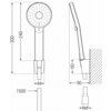 Na zdjęciu znajduje się techniczny rysunek zestawu wannowego z prysznicem, z wymiarami: 300 mm, 240 mm, 44 mm, 60 mm, 90 mm, 1500 mm oraz oznaczeniem G1/2. Produkt to "Mexen Royo R40 zestaw wannowy, biały - 72203R40-20".
