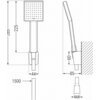 Schemat przedstawia wymiary baterii wannowej z zestawem prysznicowym, z oznaczeniami: 285 mm, 225 mm, 44 mm, 60 mm, 85 mm, 1500 mm oraz G1/2. Produkt ma kształt prostokątny z kwadratową słuchawką prysznicową.