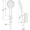 Na ilustracji przedstawiono techniczny rysunek zestawu prysznicowego z wymiarami: długość słuchawki prysznicowej wynosi 290 mm, szerokość 44 mm, a długość węża 1500 mm. Widoczne są także oznaczenia montażowe, takie jak G1/2 oraz odległości 60 mm i 95 mm od ściany.