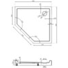 Rysunek techniczny przedstawia pięciokątny brodzik o wymiarach 80 x 80 cm z oznaczeniami kątów, średnic i odległości, w tym kąty 120°, średnice Ø120 i Ø90 oraz różne wymiary w milimetrach. Widoczne są także przekroje boczne z dodatkowymi wymiarami, takimi jak wysokość 50 mm i 20 mm.