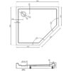 Rysunek techniczny przedstawia pięciokątny brodzik o wymiarach 90 x 80 cm z oznaczeniami kątów i średnic, w tym kąty 120° i 129°, oraz średnice Ø120 i Ø90. Widoczne są także szczegółowe wymiary poszczególnych odcinków, takie jak 170, 350, 450, 636, oraz wysokość 20 i 50.