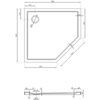 Rysunek techniczny przedstawia pięciokątny brodzik o wymiarach 90 x 80 cm z otworem odpływowym o średnicy 90 mm, z zaznaczonymi wymiarami poszczególnych krawędzi i elementów. Widoczne są szczegółowe wymiary, takie jak 170 mm, 350 mm, 450 mm, 636 mm oraz przekrój boczny z oznaczeniami wysokości i średnic.