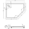 Rysunek techniczny przedstawia pięciokątny brodzik z wymiarami 80 x 100 cm, z zaznaczonymi kątami 120° oraz średnicą otworu odpływowego 90 mm. Widoczne są szczegółowe wymiary poszczególnych elementów, takie jak 170 mm, 350 mm, 550 mm, 636 mm oraz wysokość 120 mm.