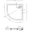 Rysunek techniczny przedstawia półokrągły brodzik o wymiarach 800 x 800 mm z oznaczeniami wymiarów i średnic, w tym R550, Ø120, Ø90 oraz wysokość 120 mm. Widoczne są szczegóły konstrukcyjne, takie jak otwór odpływowy i profil boczny.