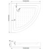 Na zdjęciu znajduje się techniczny rysunek półokrągłego brodzika z wymiarami 700/800/900 mm, z widocznymi oznaczeniami: 220 mm, Ø50 mm, 65 mm, 140 mm, 45 mm. Brodzik ma zaznaczone miejsce odpływu oraz perforację na powierzchni.