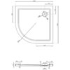 Rysunek techniczny przedstawia półokrągły brodzik o wymiarach 1000 x 1000 mm z oznaczeniami wymiarów i średnicą odpływu 120 mm. Widoczne są szczegółowe wymiary, takie jak promień 350 mm oraz wysokość 40 mm.