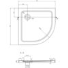 Schemat techniczny półokrągłego brodzika o wymiarach 70 x 70 cm z oznaczeniami wymiarów i promieni, w tym R500, Φ90, oraz szczegółowy przekrój A-A z dodatkowymi wymiarami. Na rysunku widoczne są linie i oznaczenia techniczne, takie jak 220, 700, 50, 70, 20, 12, Φ110, Φ140.