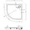 Na zdjęciu znajduje się techniczny rysunek półokrągłego brodzika o wymiarach 90 x 90 cm, z oznaczeniami wymiarów i promieni, takimi jak R550 i Ø120. Widoczne są także szczegóły konstrukcyjne, w tym wysokość 120 mm oraz inne wymiary, takie jak 350 mm i 170 mm.