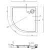 Na zdjęciu znajduje się techniczny rysunek półokrągłego brodzika o wymiarach 1000 x 1000 mm, z oznaczeniami takimi jak R550, Ø120, Ø90 oraz innymi wymiarami szczegółowymi. Widoczne są również linie i kąty wskazujące na szczegóły konstrukcyjne, takie jak wysokość 120 mm i różne odległości od krawędzi.
