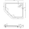 Rysunek techniczny przedstawia pięciokątny brodzik z wymiarami 1000 x 800 mm, z zaznaczonymi kątami 120° i średnicą odpływu 90 mm. Widoczne są szczegółowe wymiary poszczególnych elementów, takie jak 170 mm, 550 mm oraz 636 mm.