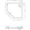 Rysunek techniczny przedstawia pięciokątny brodzik o wymiarach 800 x 800 mm z otworem odpływowym o średnicy 90 mm, z zaznaczonymi wymiarami poszczególnych krawędzi i elementów. Widoczne są szczegółowe wymiary, takie jak 170 mm, 350 mm, 636 mm oraz przekrój boczny z oznaczeniami wysokości i średnic.