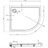 Rysunek techniczny przedstawia półokrągły asymetryczny brodzik o wymiarach 1000 x 800 mm z oznaczeniami wymiarów i promieni, w tym R550 i R864. Widoczne są także szczegóły dotyczące odpływu o średnicy 90 mm oraz przekrój boczny z wymiarami wysokości 120 mm i 20 mm.