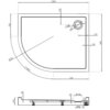 Rysunek techniczny przedstawia półokrągły, asymetryczny brodzik z wymiarami 1000 x 800 mm, z oznaczeniami takimi jak R550, Ø120, Ø90 oraz innymi wymiarami w milimetrach. Widoczne są szczegóły konstrukcyjne, w tym otwór odpływowy i przekrój boczny brodzika.