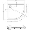 Rysunek techniczny przedstawia półokrągły, asymetryczny brodzik o wymiarach 1000 x 900 mm z oznaczeniami wymiarów i promieni, w tym R550 i Ø90. Widoczny jest również przekrój boczny brodzika z oznaczeniami wysokości i średnic, takimi jak Ø120 i Ø90.