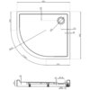 Schemat techniczny przedstawia półokrągły asymetryczny brodzik o wymiarach 90 x 80 cm z oznaczeniami wymiarów: 900 mm, 800 mm, 250 mm, 350 mm, 170 mm, 50 mm, R550, R864, oraz średnicami Ø90 i Ø120. Widoczne są także szczegóły konstrukcyjne, takie jak wysokość 120 mm i 20 mm oraz elementy montażowe.