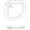 Rysunek techniczny przedstawia półokrągły brodzik z wymiarami 90 x 80 cm, z zaznaczonymi średnicami otworów 90 mm i 120 mm oraz promieniem 550 mm. Widoczne są również szczegółowe wymiary krawędzi i głębokości brodzika.