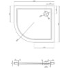 Schemat techniczny przedstawia półokrągły brodzik o wymiarach 1000 x 800 mm z oznaczeniami: R350, średnica odpływu 120 mm, oraz szczegółowe wymiary krawędzi i wysokości. Na rysunku widoczne są linie wymiarowe oraz przekrój boczny brodzika z dodatkowymi oznaczeniami Φ120 i Φ90.