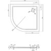 Schemat techniczny przedstawia półokrągły brodzik o wymiarach 1000 x 900 mm z oznaczeniami wymiarów i średnic, w tym R350, Ø120 i Ø90. Widoczne są linie i kąty, a także szczegóły dotyczące grubości i wysokości brodzika.