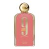 Przedstawiono flakon perfum z różową etykietą, na której widnieje złoty napis "9 am pour femme". Poniżej znajduje się tekst "AFNAN eau de parfum vaporisateur e 100ml 3.4 fl oz".