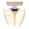 Przezroczysty flakon perfum o pojemności 100 ml z beżowym korkiem, na którym widnieje napis "MOMENTO FLEUR EAU DE PARFUM POUR FEMME". Wnętrze flakonu wypełnione jest jasnym płynem.