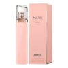 Na zdjęciu widoczna jest różowa butelka perfum z przezroczystym korkiem oraz różowe opakowanie. Na opakowaniu znajduje się tekst: "MA VIE POUR FEMME INTENSE BOSS HUGO BOSS eau de parfum - for women natural spray, vaporisateur 75 ml e 2.5 FL. OZ.".