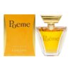 Żółte opakowanie i flakon perfum z napisem "Poême" oraz "LANCÔME" na obu elementach. Na opakowaniu widnieje dodatkowy tekst: "L'EAU DE PARFUM", "100 ml", "Vaporisateur - Spray", "3.4 FL.OZ".