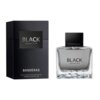 Na zdjęciu widoczna jest czarna butelka perfum z napisem "BLACK SEDUCTION" oraz czarne opakowanie z napisem "BANDERAS" i informacją "Eau de Toilette Natural Spray for Men, 100 ml, 3.4 FL OZ".