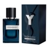 Na zdjęciu widoczna jest butelka perfum oraz pudełko z napisem "Yves Saint Laurent" i dużą literą "Y". Na pudełku znajduje się tekst "EAU DE PARFUM INTENSE VAPORISATEUR - SPRAY 2.0 fl. oz. 60 ml".