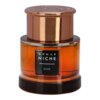 Butelka perfum o cylindrycznym kształcie z miedzianym korkiem, na której widnieje czarny prostokąt z białym napisem "ARMAF NICHE OUD". Szkło butelki jest przezroczyste, ukazując bursztynowy płyn wewnątrz.
