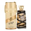 Zdjęcie przedstawia flakon perfum oraz ozdobne opakowanie z napisem "Oud Mood" i "Lattafa". Na opakowaniu widnieje również tekst "Eau de Parfum Natural Spray Vaporisateur 100ML 3.4 FL.OZ.".