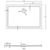 Rysunek techniczny przedstawia prostokątny brodzik o wymiarach 1200 x 750 mm z otworem odpływowym o średnicy 120 mm, umieszczonym 170 mm od krótszej krawędzi. Widoczne są również przekroje boczne z oznaczeniami wymiarów, w tym głębokość 40 mm i dodatkowe wymiary szczegółowe.